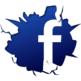Blue Facebook logo on black splatter background.